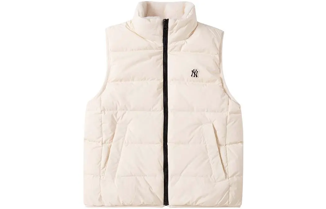 MLB New York Yankees Down Vests Unisex Ecru Stand Collar Moderate Reversible