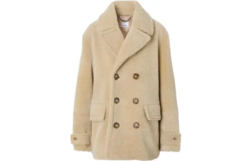 Burberry Coats Men's Ecru Lapel Moderate Straight Fit