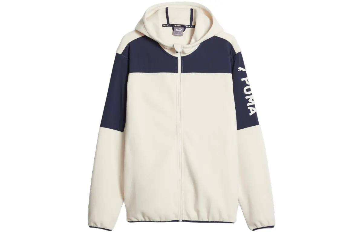PUMA FIT Jackets Men's White-Blue Hooded (Non-detachable) Moderate Straight Fit