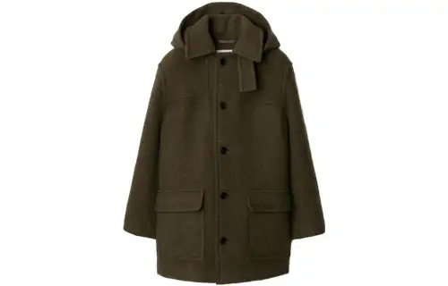Burberry Single-breasted Hooded Wool Coat