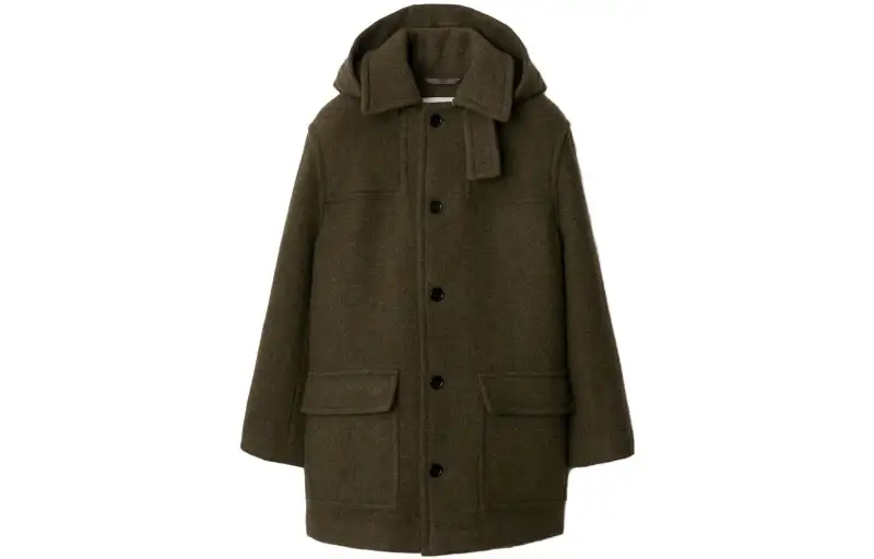 Burberry Single-breasted Hooded Wool Coat