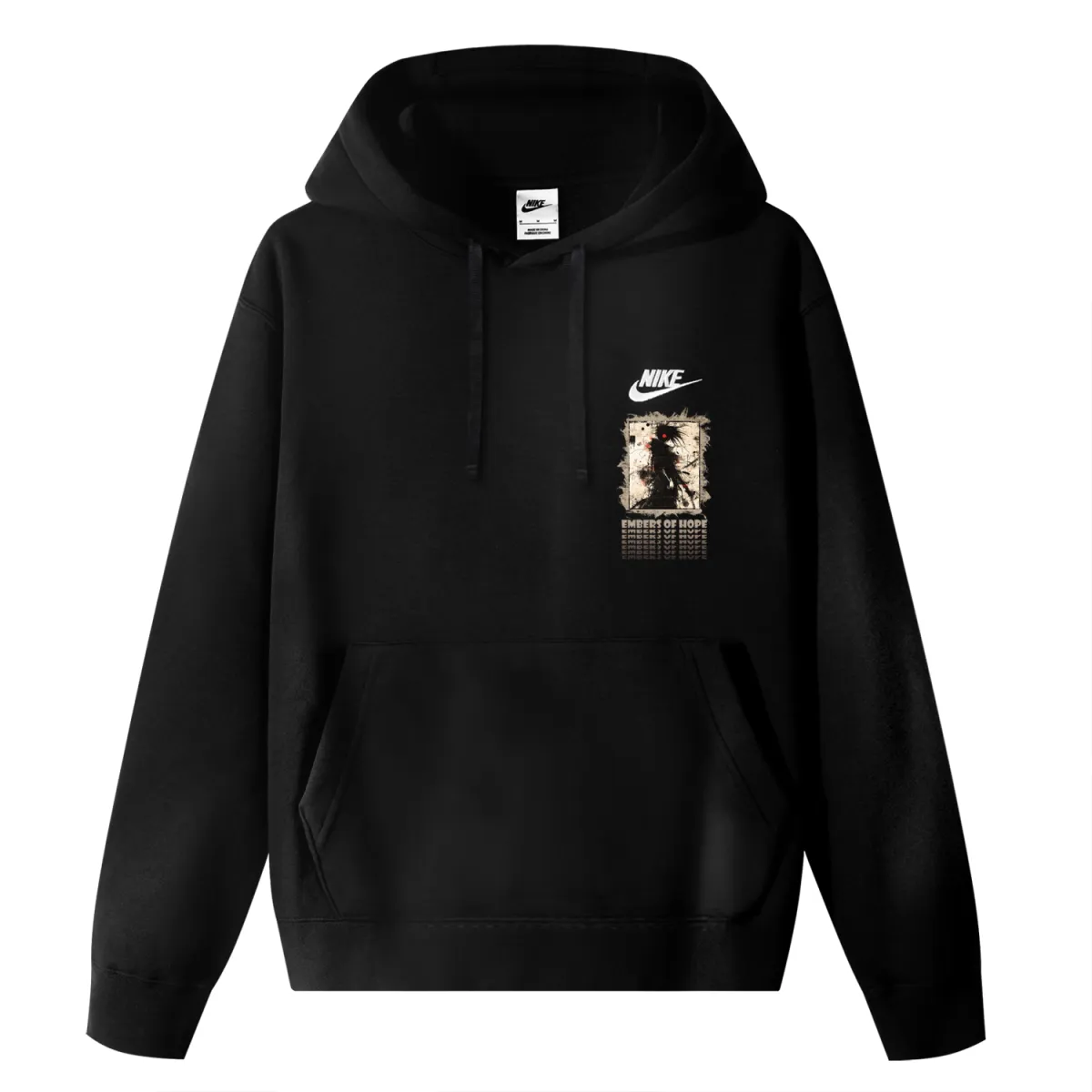 Nike Sportswear Club Fleece Lined Hooded Faux Linen Swordsman Personality Pullover Long Sleeved Sweatshirt Unisex Black
