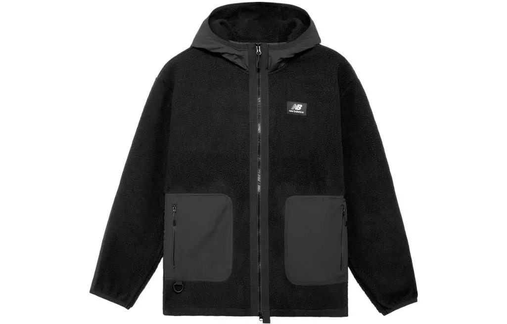 New Balance Velvet Jackets Men's Black Hooded Moderate Straight Fit