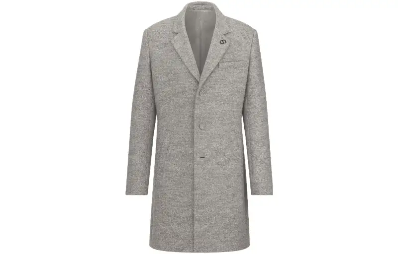DIOR Coats Men's Gray Lapel Moderate Straight Fit