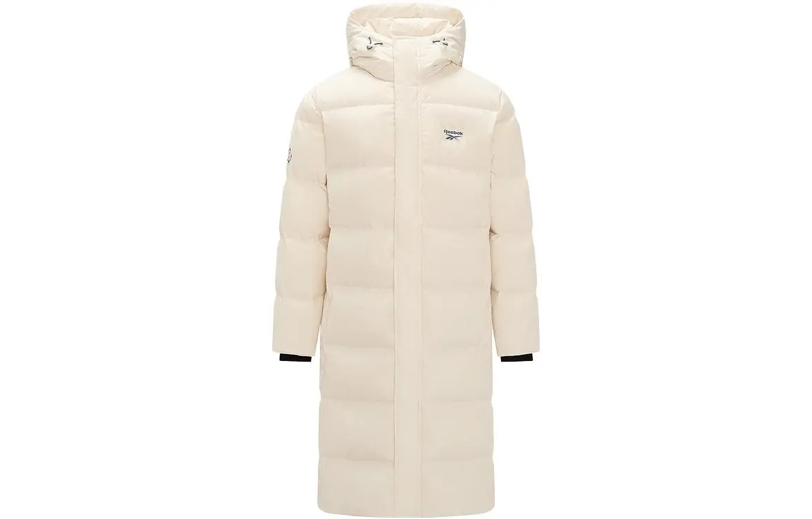 Reebok Down Jackets Unisex Ecru Hooded Moderate Quilted Down Jacket