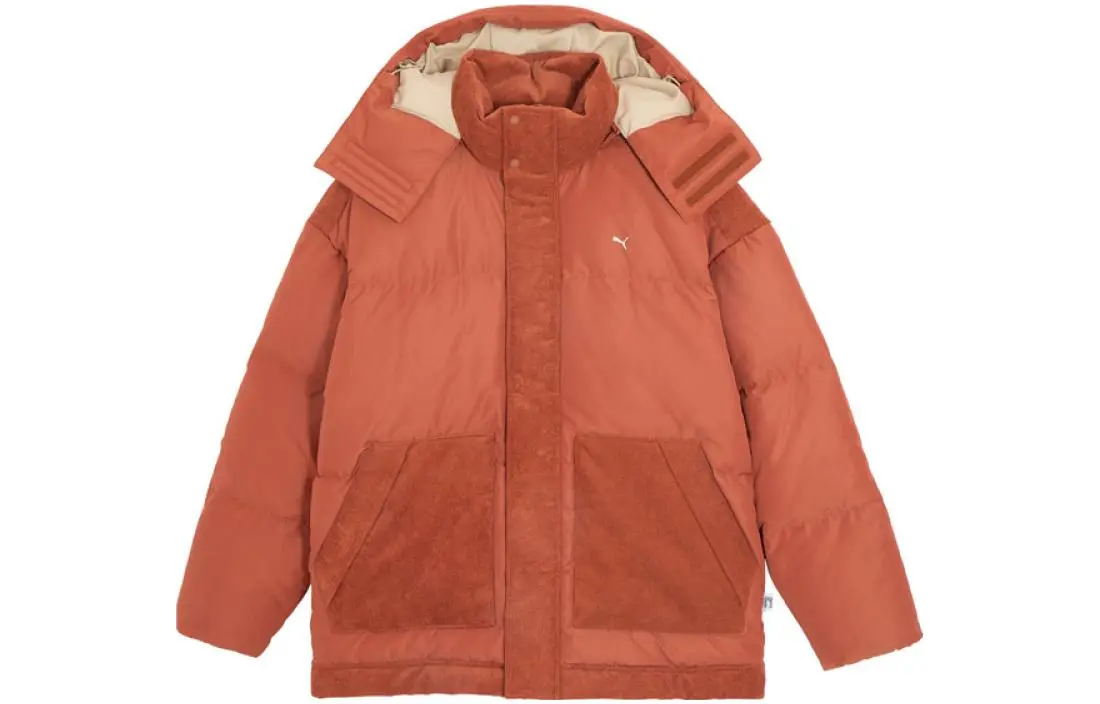 PUMA Down Jackets Unisex Fruit Vinegar Brown Hooded Moderate Straight Fit