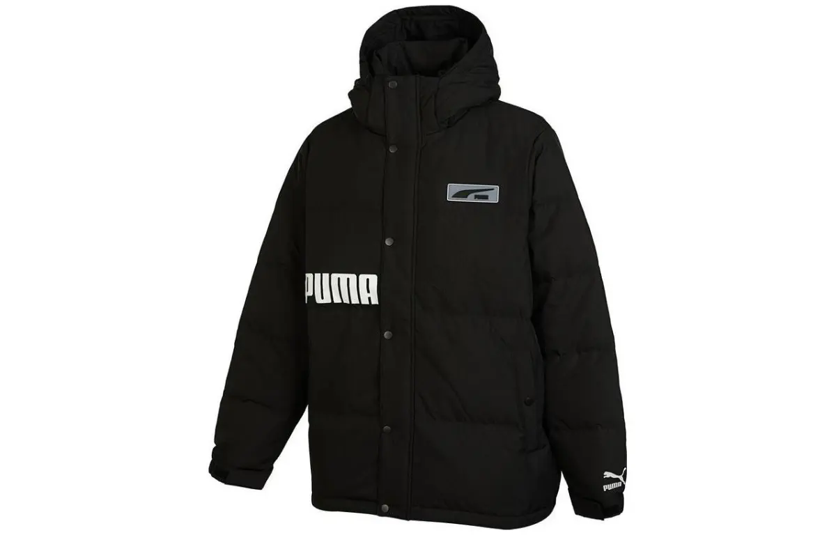 PUMA Down Jackets Unisex Black Hooded Moderate Down Jacket