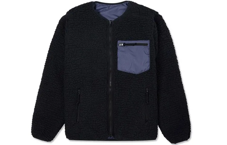 Converse Velvet Jackets Unisex Black Crew Neck Thickened And Fleece-Lined