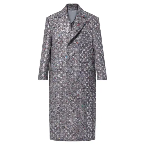 LOUIS VUITTON Coats Men's Silver Lapel Moderate