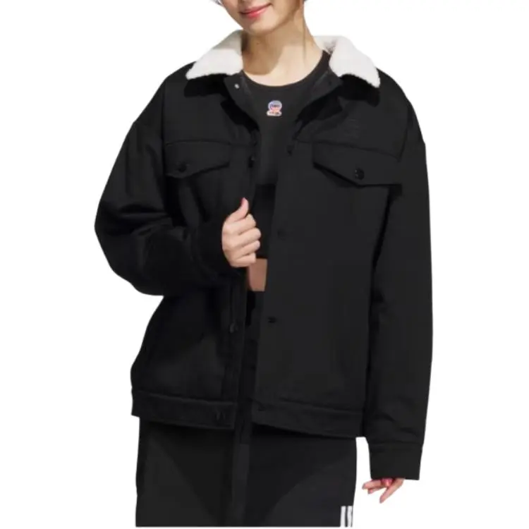 Adidas Puffer Jackets Unisex Black Lapel Moderate