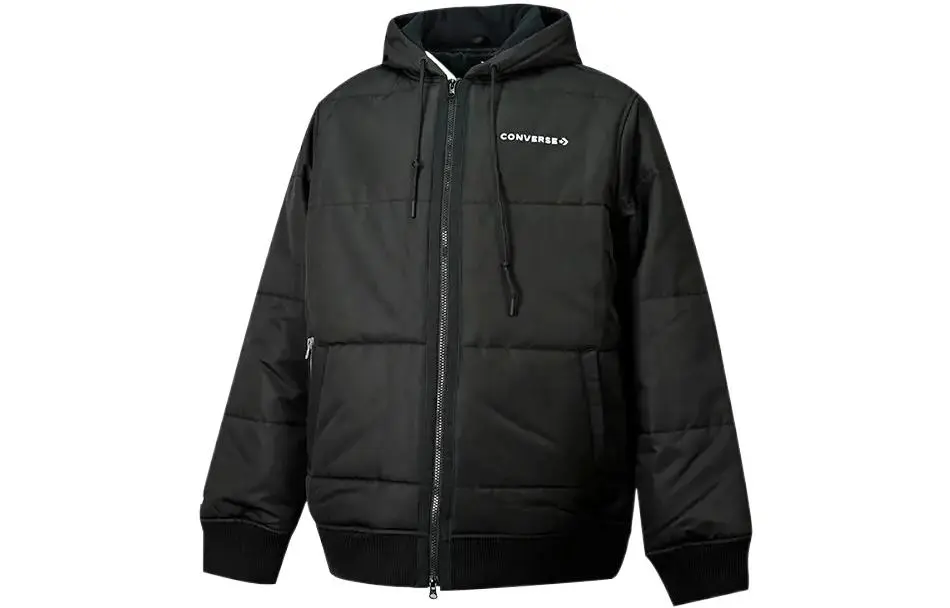 Converse Puffer Jackets Men's Black Hooded (Non-detachable) Moderate Straight Fit