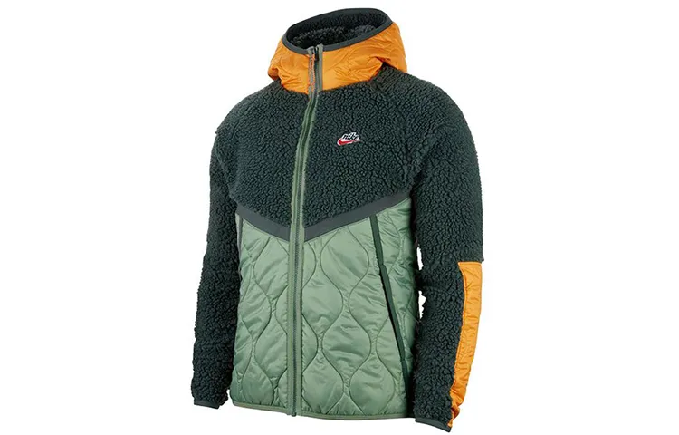 Nike Sportswear Heritage Patchwork Lamb Fleece Hooded Jacket 'Light Green/Yellow'
