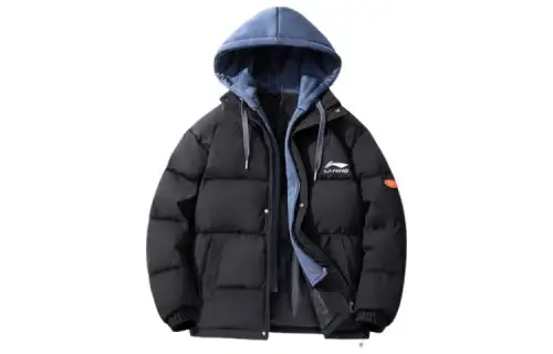 Li Ning Puffer Jackets Unisex Black Hooded Thickened Hard Shell