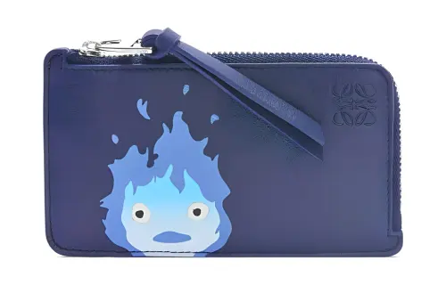 LOEWE Hal's Mobile Castle, Collaboration Cow Leather Card Holder Small Women's Sea Blue