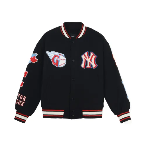 MLB Basic series FW22 sports loose logo printed stripe contrasting single-breasted baseball jersey, same style for men and women, couple model, black