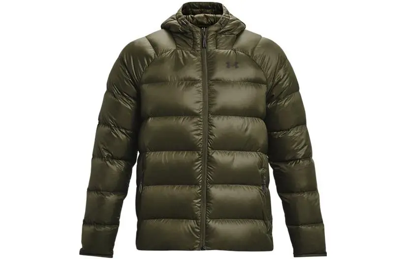 Under Armour Down Jackets Men's Green Hooded Moderate Quilted Down Jacket