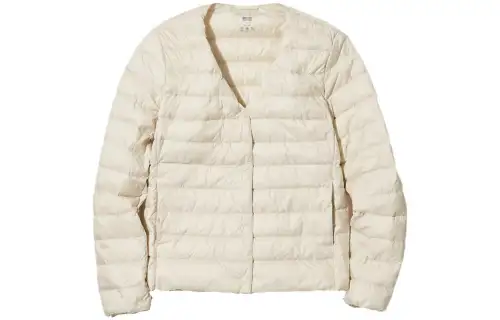 UNIQLO Down Jackets Unisex Light Beige V Neck Lightweight Down Jacket