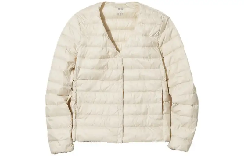 UNIQLO Down Jackets Unisex Light Beige V Neck Lightweight Down Jacket