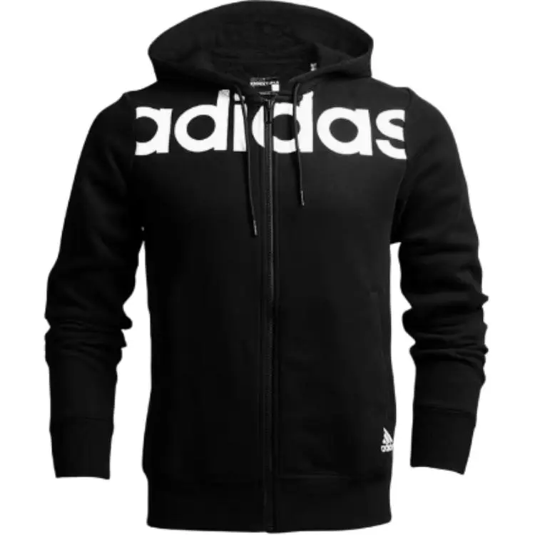 Adidas Fleece Lined Hooded Knitted Fabric Fashion Jackets & Coats Men's Black