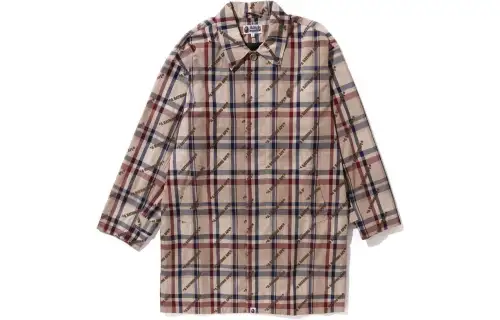 Bape A BATHING APE Logo Check Pattern Long Coat