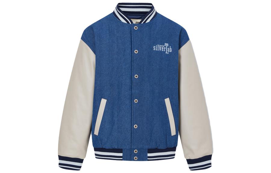 Levis Silver Logo Collection Baseball Jacket Men's Blue White Multicolor