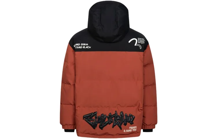 EVISU Down Jackets Men's Orange Hooded Moderate Down Jacket