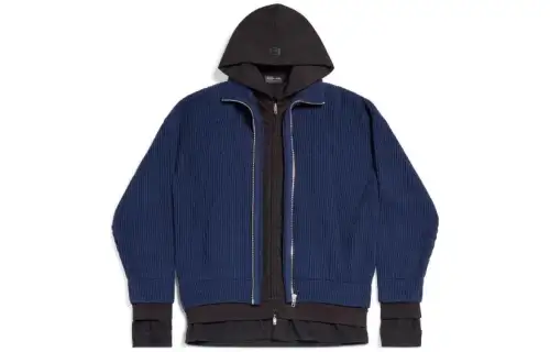 Balenciaga Layered Zip Up Knitted Hoodie