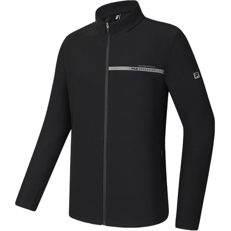 FILA Fitness Brand Logo Fitness Sports Fleece Lined Stand Collar Jacket Men's Pitch Black