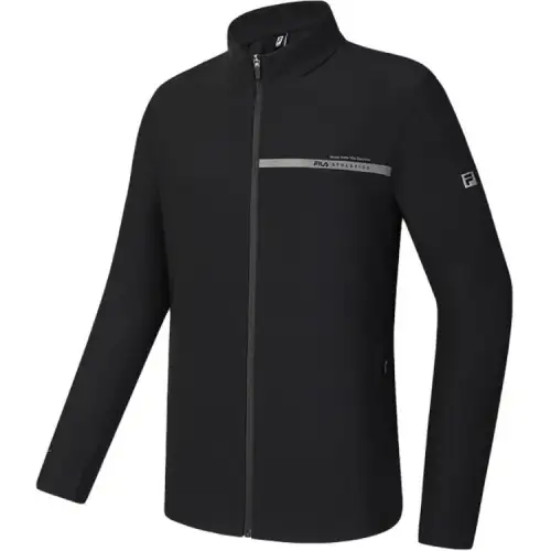 FILA Fitness Brand Logo Fitness Sports Fleece Lined Stand Collar Jacket Men's Pitch Black