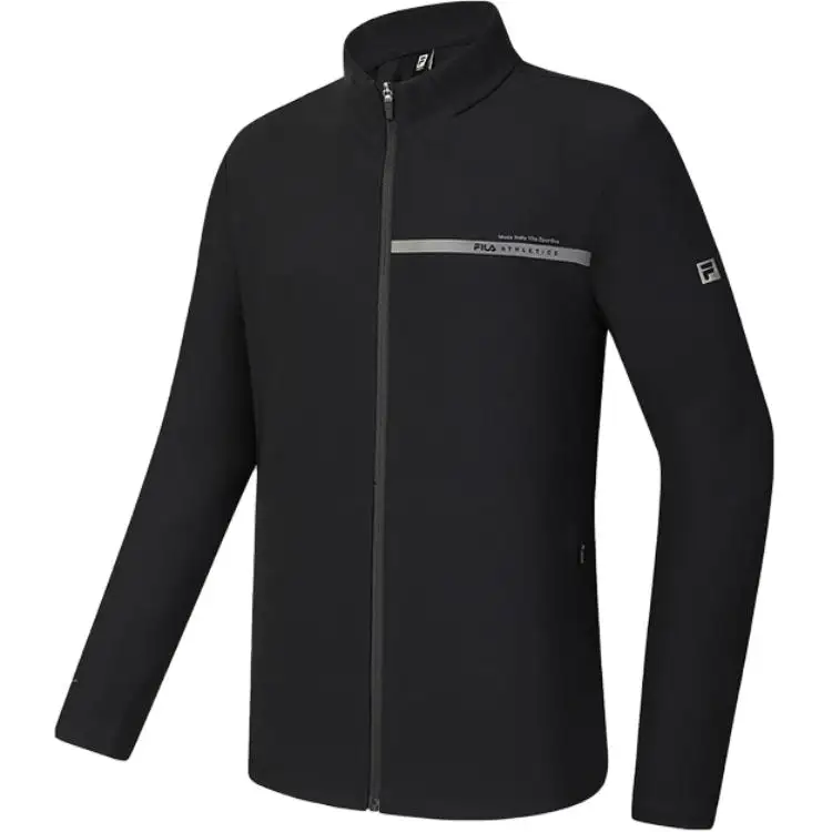 FILA Fitness Brand Logo Fitness Sports Fleece Lined Stand Collar Jacket Men's Pitch Black