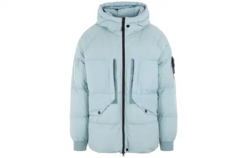 STONE ISLAND Jackets Men's Sky Blue Hooded Non Detachable Moderate Other