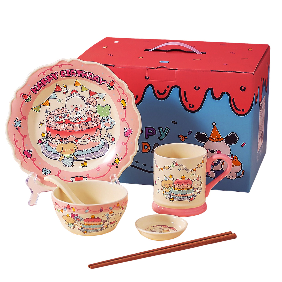 Kawashimaya KAWASIMAYA Cute one-person meal, underglaze color, bowls, dishes, gift boxes, tableware sets