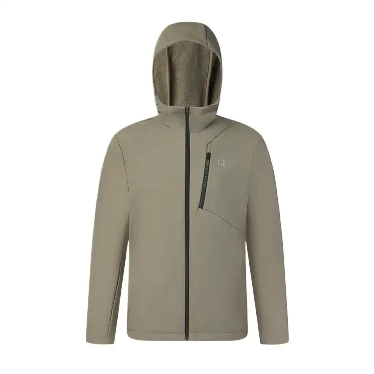 FILA Fitness Brand Logo Fitness Sports Fleece Lined Hooded Woven Jackets & Coats Men's Smoke Olive Khaki