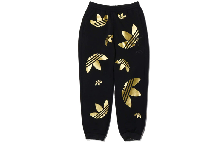 Adidas originals Clover Ref/Met Pants Metallic Clover Logo Print Fitted Mid-Rise Fitted Knitted Sweatpants Men's Black