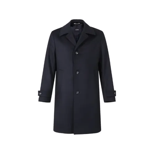 HUGO BOSS Hugo Boss FW24 single-breasted mid-length wool coat, men's navy blue