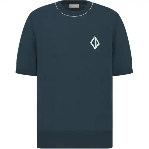 DIOR T Shirts Men's Blue Crew Neck Moderate Straight Fit