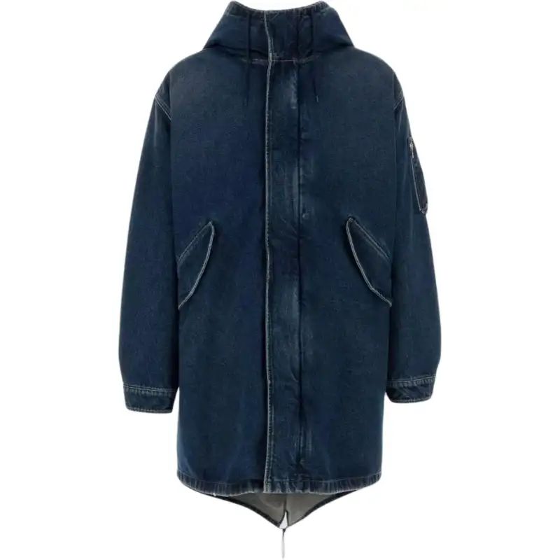 PRADA Coats Men's Blue Hooded Moderate Straight Fit