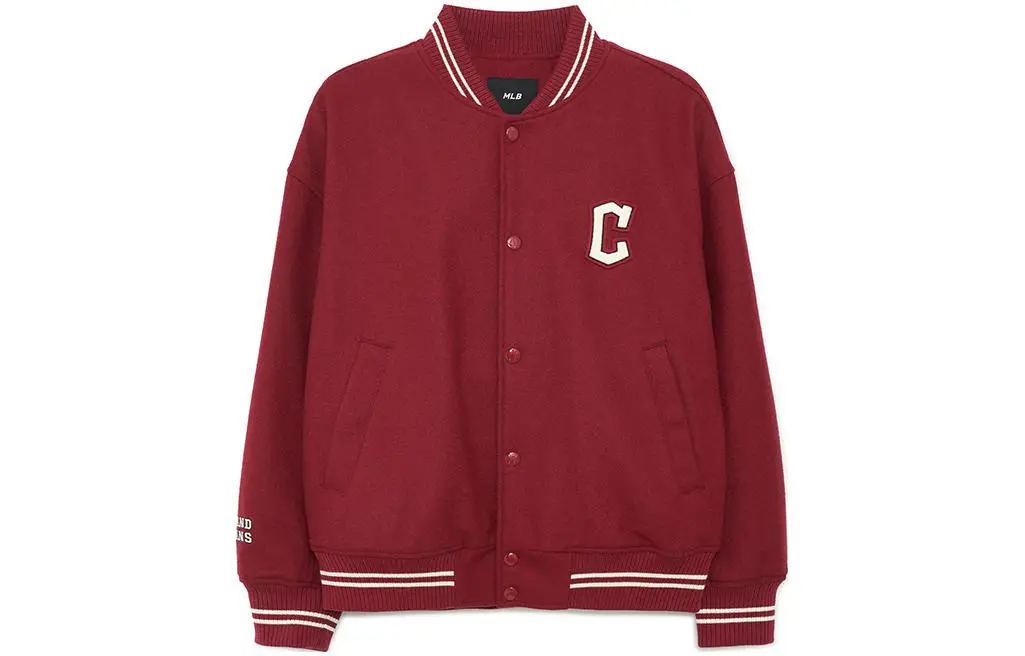 MLB Cleveland Indians Baseball Jackets Unisex Dark Burgundy Baseball Collar Moderate Straight Fit