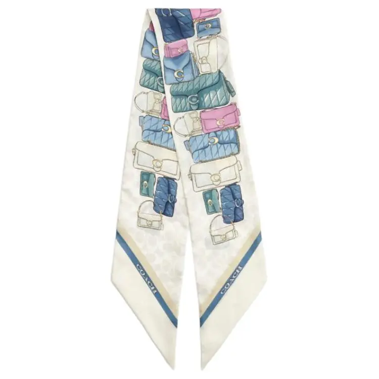COACH Original Design Mulberry Silk Scarves Unisex White