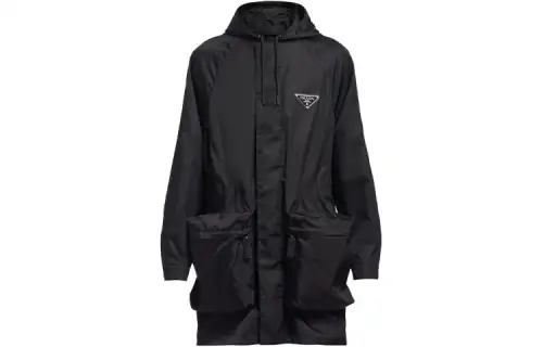 PRADA Parka Coats Men's Black Hooded Thickened