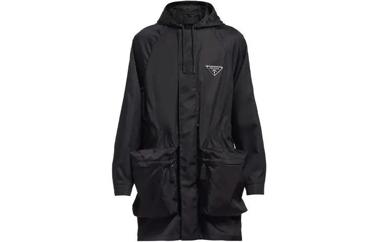 PRADA Parka Coats Men's Black Hooded Thickened