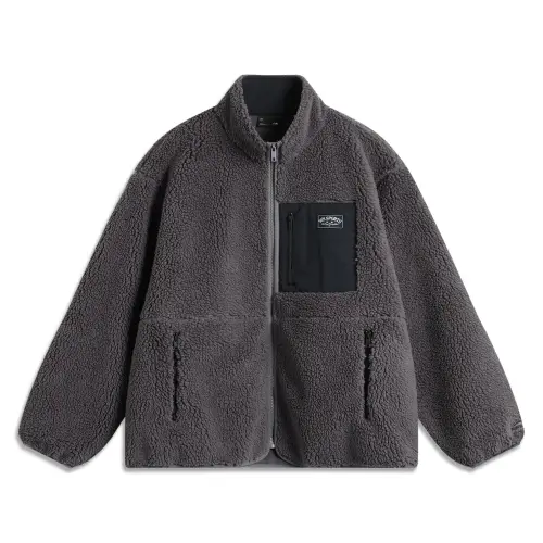 Li Ning Sports Fashion Collection Thermal Casual Fleece Lined Versatile Loose Fit Stand Collar Windproof Polar Fleece