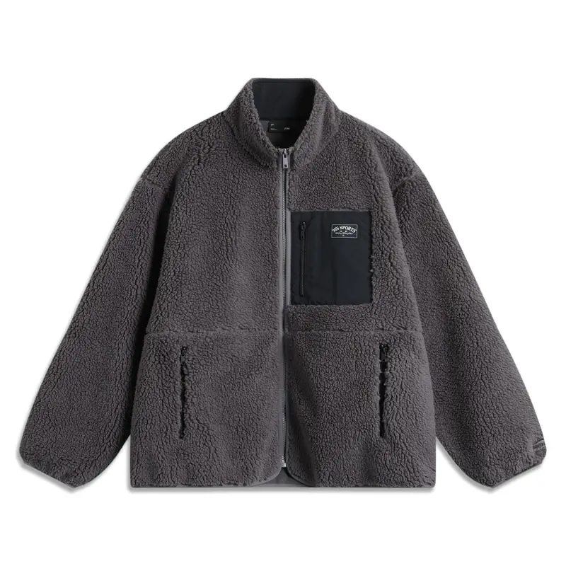 Li Ning Sports Fashion Collection Thermal Casual Fleece Lined Versatile Loose Fit Stand Collar Windproof Polar Fleece