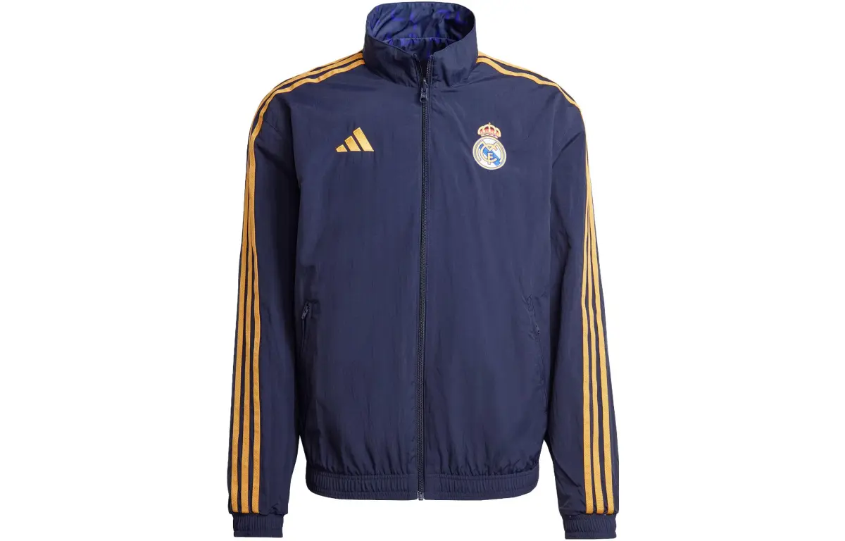 Adidas Real Madrid Anthem Jacket Retro Sports Stand Collar Jackets Men's Legend Ink