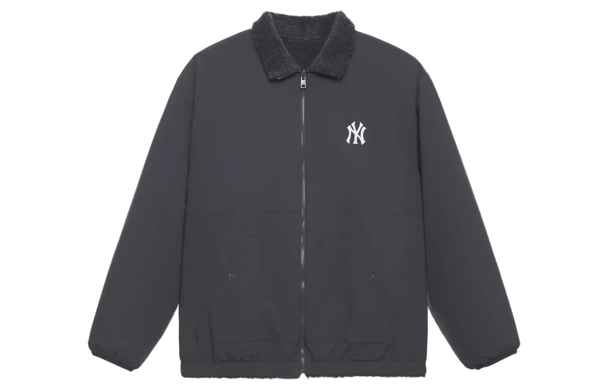 MLB Preppy Style Collection New York Yankees FW24 Velvet feel Coat Unisex Charcoal Gray