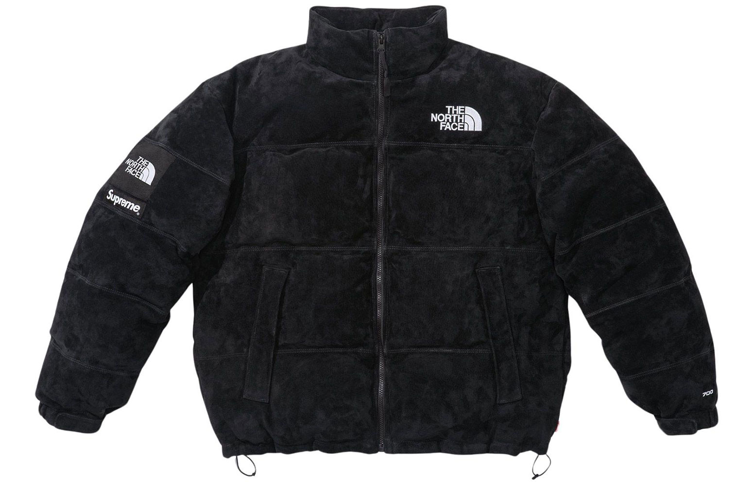 Supreme X THE NORTH FACE FW23 WEEK15 SUEDE NUPTSE JACKET solid color suede quilted design hoodless stand collar zipper down jacket, same style for men and women