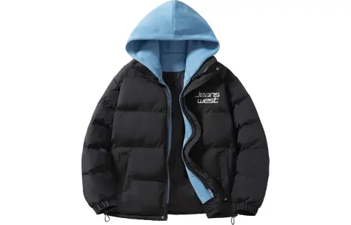 JEANSWEST Puffer Jackets Unisex Hooded Thickened Padded Puffer Jacket, Mock Two Piece Puffer Jacket