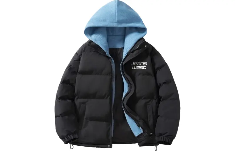 JEANSWEST Puffer Jackets Unisex Hooded Thickened Padded Puffer Jacket, Mock Two Piece Puffer Jacket