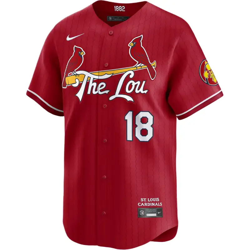 Nike X MLB City Connect Dri-FIT ADV Limited Jordan Walker St. Louis Cardinals No. 18 Moisture-wicking, breathable and comfortable short-sleeved baseball jersey, men's red