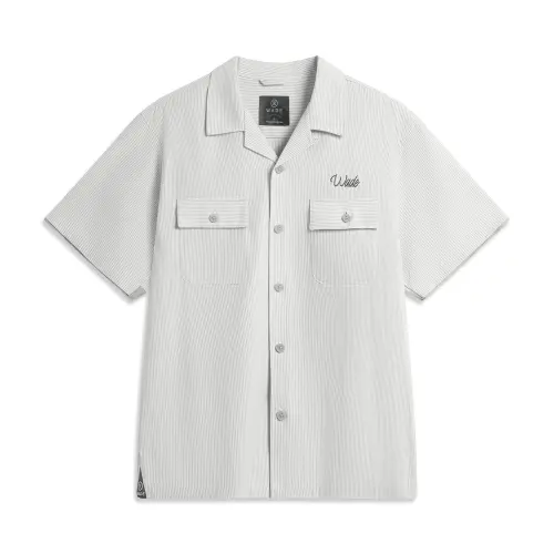 LiNing Wade series comfortable simple loose casual letter short-sleeved shirt men's geological gray stripes